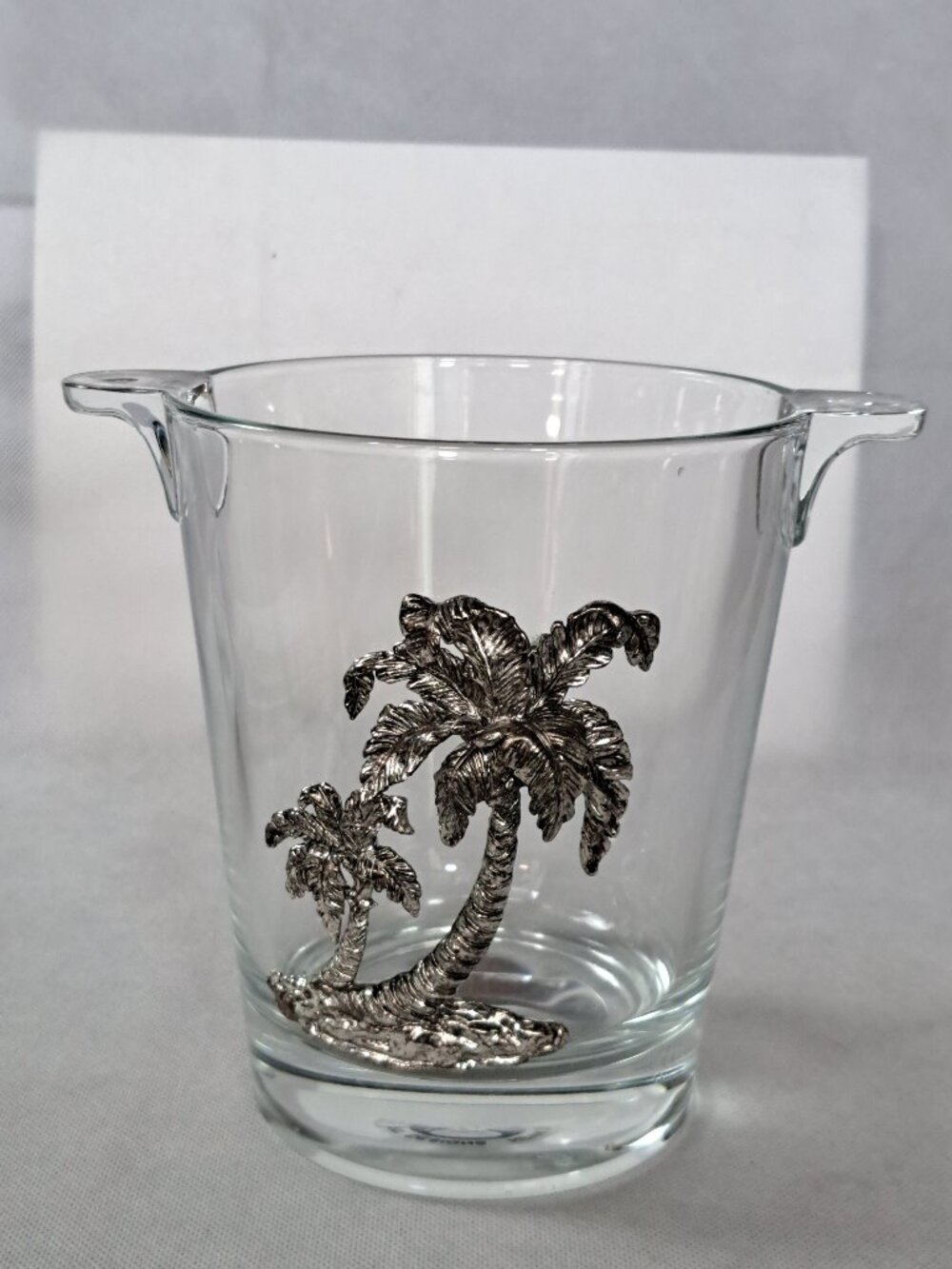 GORGEOUS Arthur Court Aluminum Glass Ice Bucket with Palm Tree Design